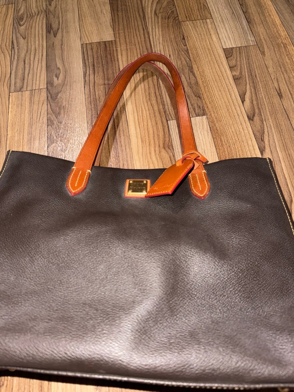 dooney and bourke Leather Tote Bag with Tan Handles and Trim